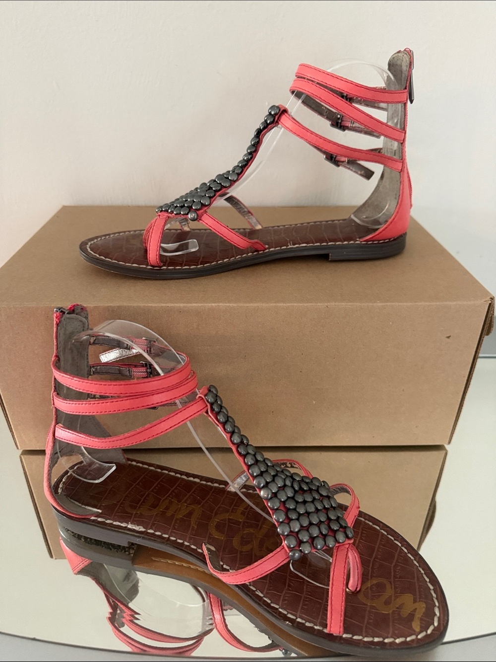 SAM EDELMAN Ginger Studded Gladiator Sandals Ankle Strap Flats Leather Size 8 - Picture 3 of 14